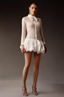 Theodora Long Sleeveless Embroidery Lace Sequin Puff Mini Dress