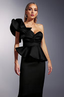 Luysa One Shoulder Asymmetry Black Midi Set