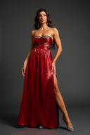 Nikalia Lace Strapless High Slit Maxi Dress