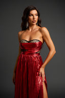 Nikalia Lace Strapless High Slit Maxi Dress