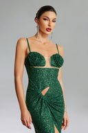 Megan Flr Cut Out Twist Slit Maxi Dress - Green
