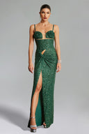 Megan Flr Cut Out Twist Slit Maxi Dress - Green