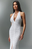 Zilpah V-Neck Sleeveless Pearl Slit Maxi Dress