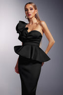 Luysa One Shoulder Asymmetry Black Midi Set