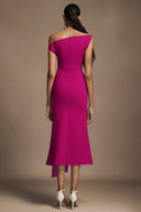 Paulina Oblique Shoulder Sleeveless Folds RosePink Midi Dress