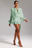 Dekia Long Sleeves Hollow Out Flounce Mini Dress