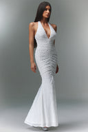 Zilpah V-Neck Sleeveless Pearl Slit Maxi Dress