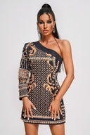 Daya Tek Omuzlu İnci Mini Elbise