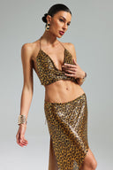 Mauris Leopard Metal Halter Skirt Set