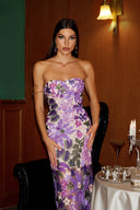 Eugenia Flr Sequins Strapless Mesh Dress - Purple