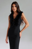 Lorraine Feather V Neck Bandage Midi Dress