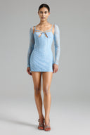 Urania Flower Lace Cut Out Mini Dress - Blue