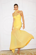 Ulasa Sleeveless Ruched Mesh Maxi Dress