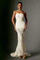 Deliyn Strapless Embroidery Flr Mesh Maxi Dress