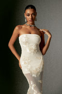 Deliyn Strapless Embroidery Flr Mesh Maxi Dress