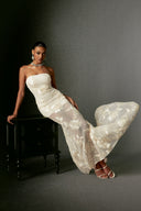 Deliyn Strapless Embroidery Flr Mesh Maxi Dress