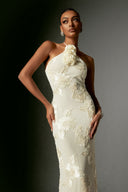 Griselda Flr Halter Embroidery Maxi Dress - White