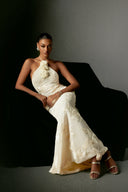 Griselda Flr Halter Embroidery Maxi Dress - White