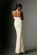 Griselda Flr Halter Embroidery Maxi Dress - White