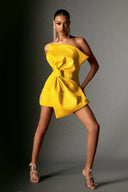 Majrela Bowknot Strapless Mini Dress - Yellow