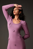 Vole Round Neck Puff Sleeves Flowers Maxi Dress
