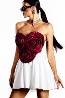 Neela Flower Strapless Waist Mini Dress