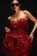 Glenda Strapless Diamond Setting Tassel Mini Dress