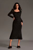 Mia Long Sleeves Lace Fur Maxi Dress