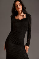 Mia Long Sleeves Lace Fur Maxi Dress