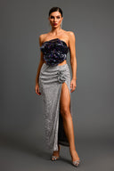 Kaci Flrs Sequin High Slit Maxi Skirt
