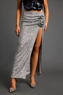 Kaci Flrs Sequin High Slit Maxi Skirt