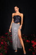 Kaci Flrs Sequin High Slit Maxi Skirt