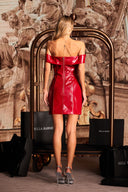 Fierce One Shoulder Artificial Leather Mini Dress