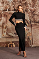 Labiny Long Sleeve Choker Tassel Bandage Maxi Two-Piece Set