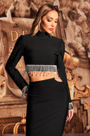Labiny Long Sleeve Choker Tassel Bandage Maxi Two-Piece Set