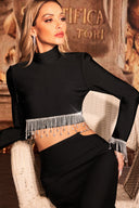 Labiny Long Sleeve Choker Tassel Bandage Maxi Two-Piece Set
