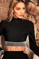 Labiny Long Sleeve Choker Tassel Bandage Maxi Two-Piece Set