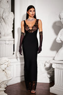 Janano Lace Deep V Maxi Dress - Black