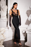 Janano Lace Deep V Maxi Dress - Black