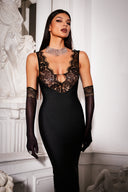 Janano Lace Deep V Maxi Dress - Black