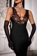 Janano Lace Deep V Maxi Dress - Black