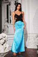 Daphne Lace Cut Out Backless Maxi Dress - Blue