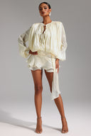 Dekia Uzun Kollu, Delikli, Fırfırlı Mini Elbise 