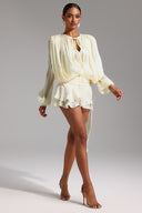 Dekia Uzun Kollu, Delikli, Fırfırlı Mini Elbise 