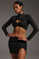 Sinai Long Sleeves Hollow Out Slit  Bandage Mini Two-Piece Set