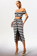 Martha Off-the-Shoulder Hollow Out Slit Bandage Midi Two-Piece Set