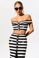 Martha Off-the-Shoulder Hollow Out Slit Bandage Midi Two-Piece Set