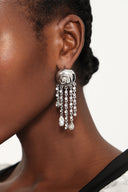Kianala Metal Tassel Diamond Pearl Earrings