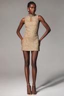 Jillian Diamond Mid-Neck Sleeveless Tweed Mini Dress