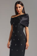 Palez Sleeveless One Shoulder Diamond Bow Bandage Maxi Dress